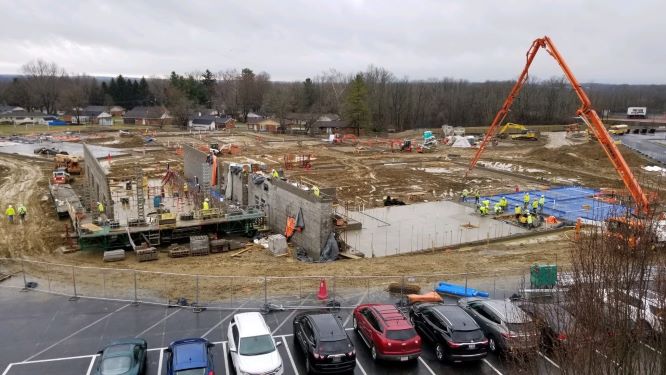 construction site with a cement truck